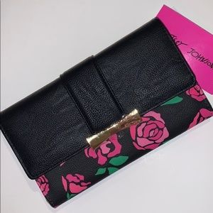 New Betsey Johnson Black Wallet w/ Roses